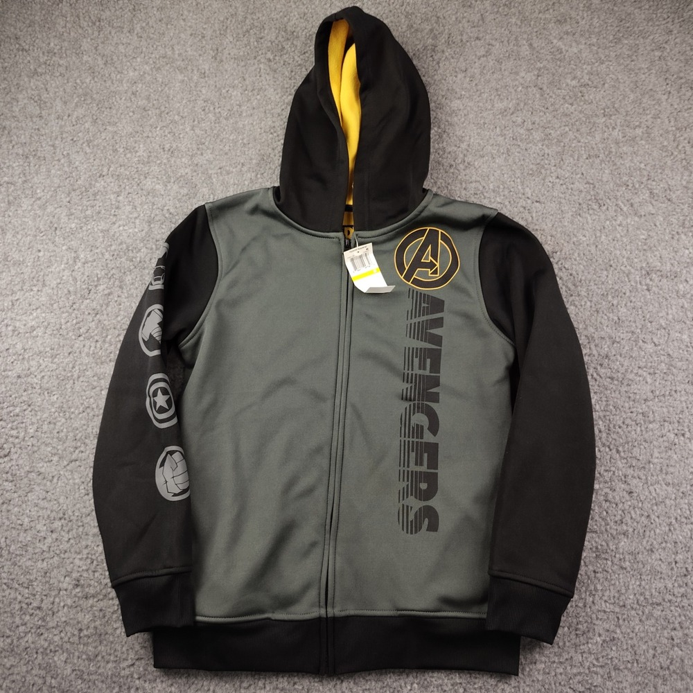 Marvel Zip Up Hoodie Boys Medium Avengers Charcoal Grey Black Graphic NWT